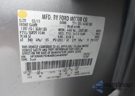 2011 Ford Explorer Xlt z USA, uszkodzony, nr VIN 1FMHK7D84BGA49097